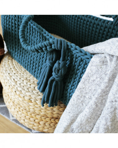 Couffin bébé en crochet - bleu pétrole