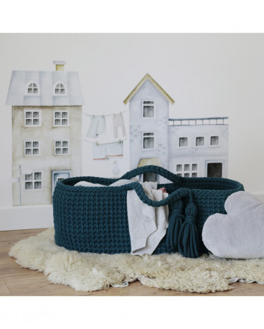 Couffin bébé en crochet - bleu pétrole