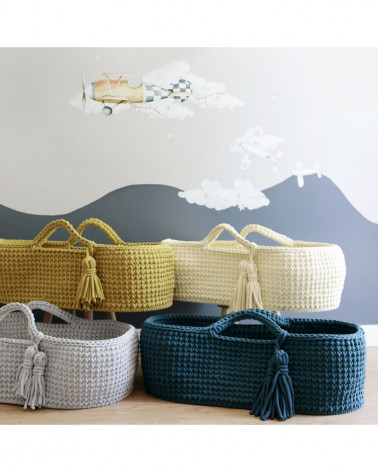 Couffin bébé en crochet - bleu pétrole