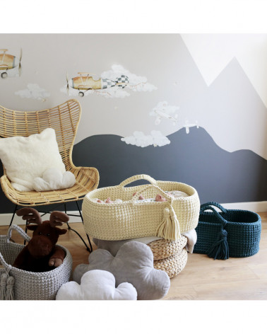 Couffin bébé en crochet - bleu pétrole