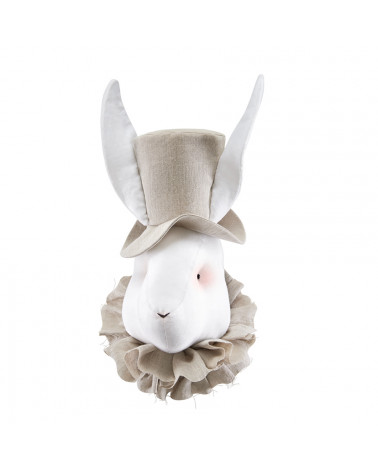 Trophée lapin en lin avec chapeau beige clair