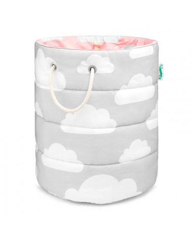 panier à jouets nuages gris et rose