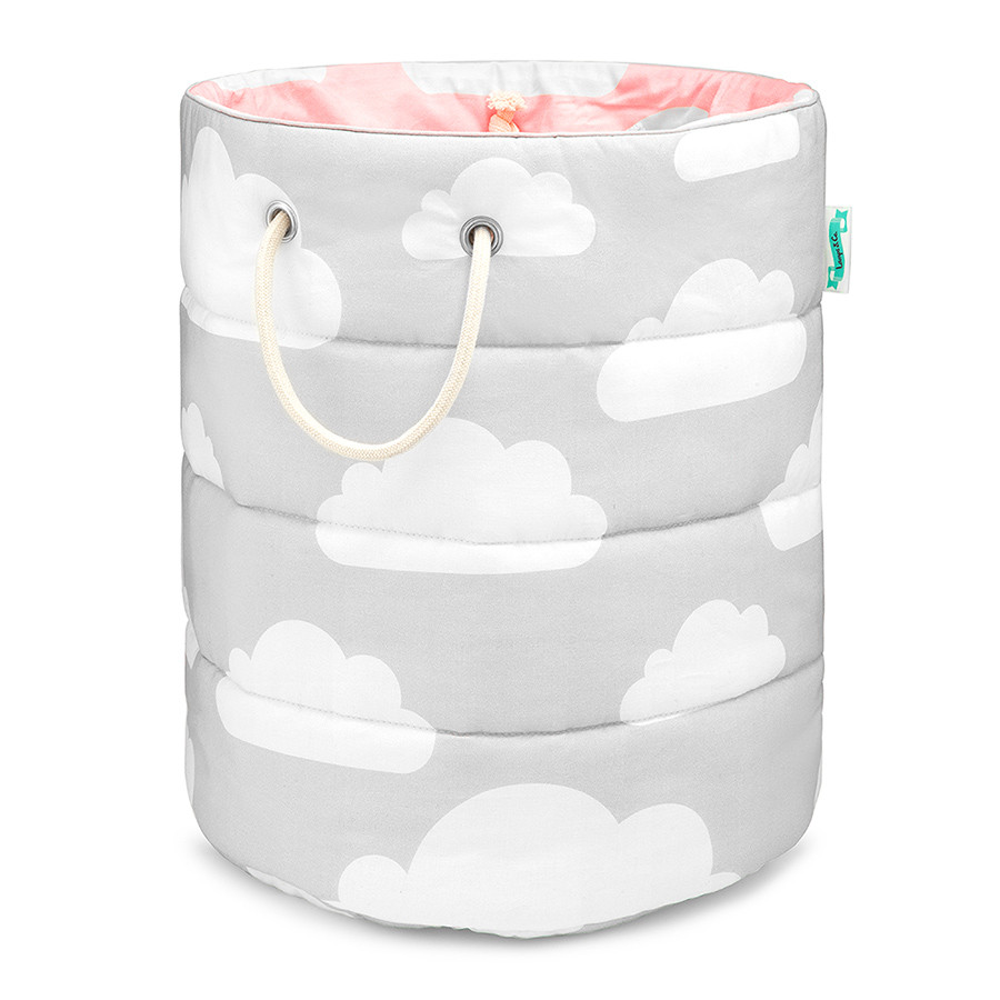 panier à jouets nuages gris et rose