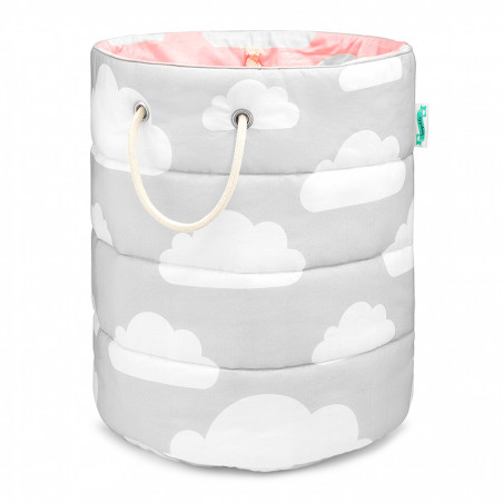 panier à jouets nuages gris et rose