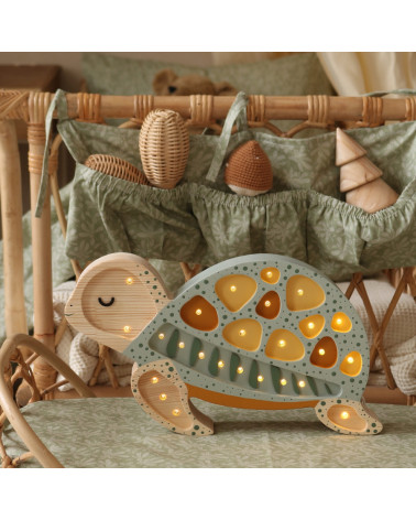 Lampe veilleuse en bois tortue -  galapagos sauge