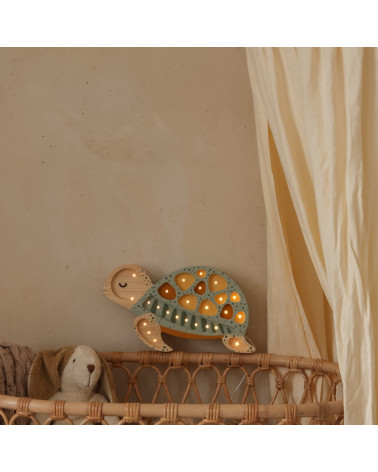 Lampe veilleuse en bois tortue -  galapagos sauge
