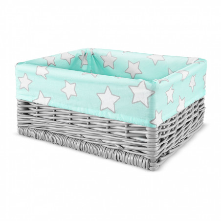 Panier en osier étoiles menthe boîte grise
