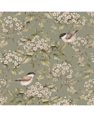 Echantillon papier peint oiseaux et printemps vert