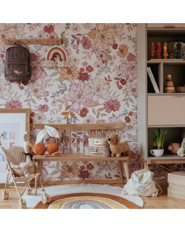 Papier peint enfant fleurs arc-en-ciel