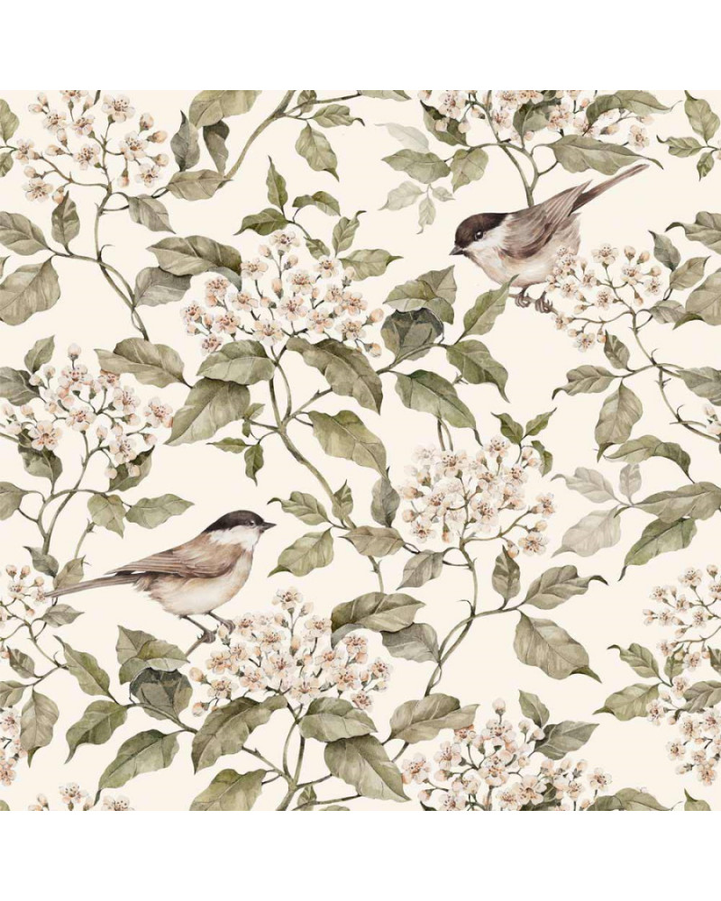 Papier peint Oiseaux et printemps beige