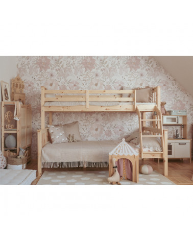 Papier peint  enfant- lapins et fleurs roses