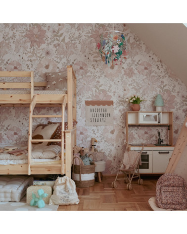 Papier peint  enfant- lapins et fleurs roses