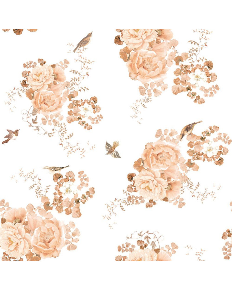 Echantillon papier peint fleurs beige et rose