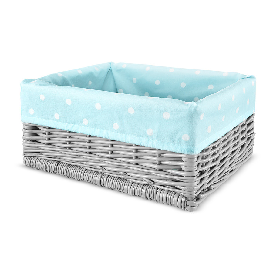 Panier en osier menthe à pois boite gris