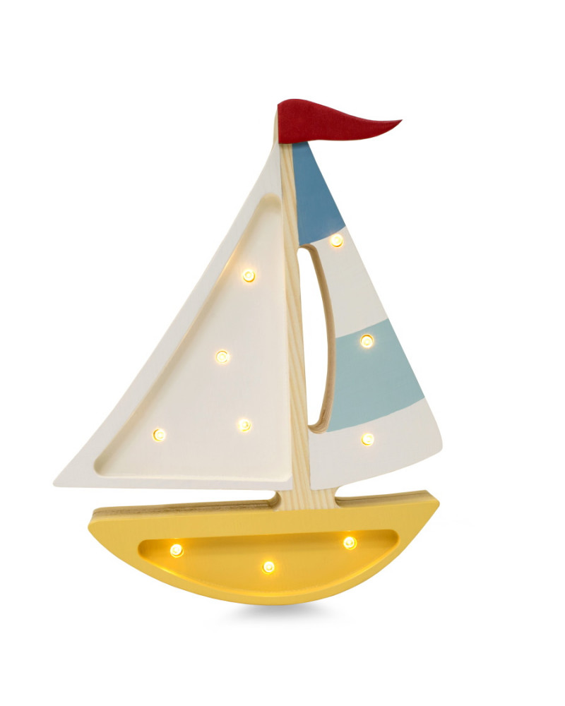 Mini veilleuse en bois - voilier moutarde