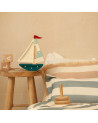 Mini veilleuse en bois - voilier bleu marine