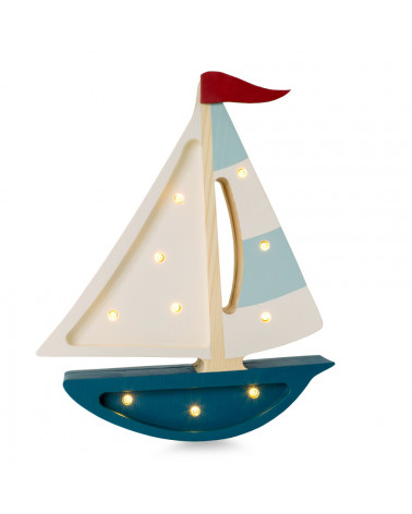 Mini veilleuse en bois - voilier bleu marine