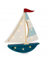 Mini veilleuse en bois - voilier bleu marine