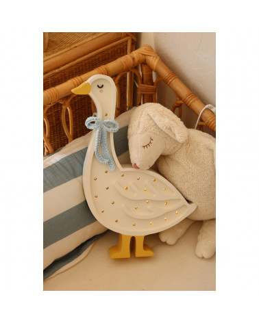 Lampe veilleuse en bois oie avec un nœud bleu Little lights