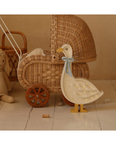 Lampe veilleuse en bois oie avec un nœud bleu Little lights