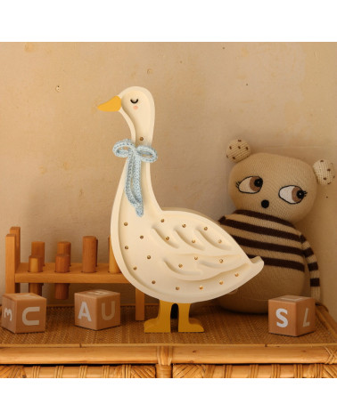 Lampe veilleuse en bois oie avec un nœud bleu Little lights