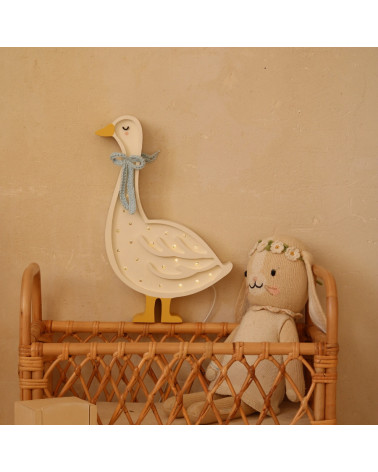 Lampe veilleuse en bois oie avec un nœud bleu Little lights