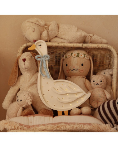 Lampe veilleuse en bois oie avec un nœud bleu Little lights