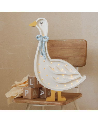 Lampe veilleuse en bois oie avec un nœud bleu Little lights
