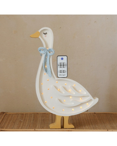 Lampe veilleuse en bois oie avec un nœud bleu Little lights