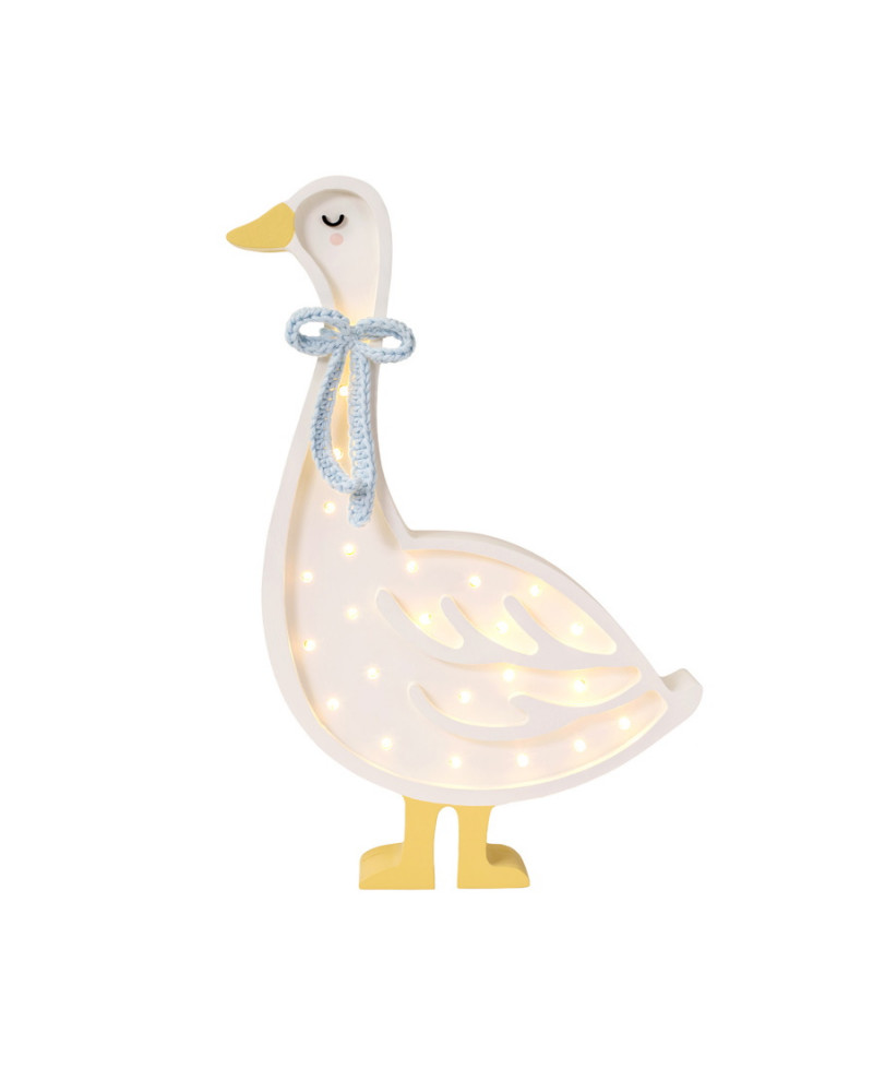 Lampe veilleuse en bois oie avec un nœud bleu Little lights