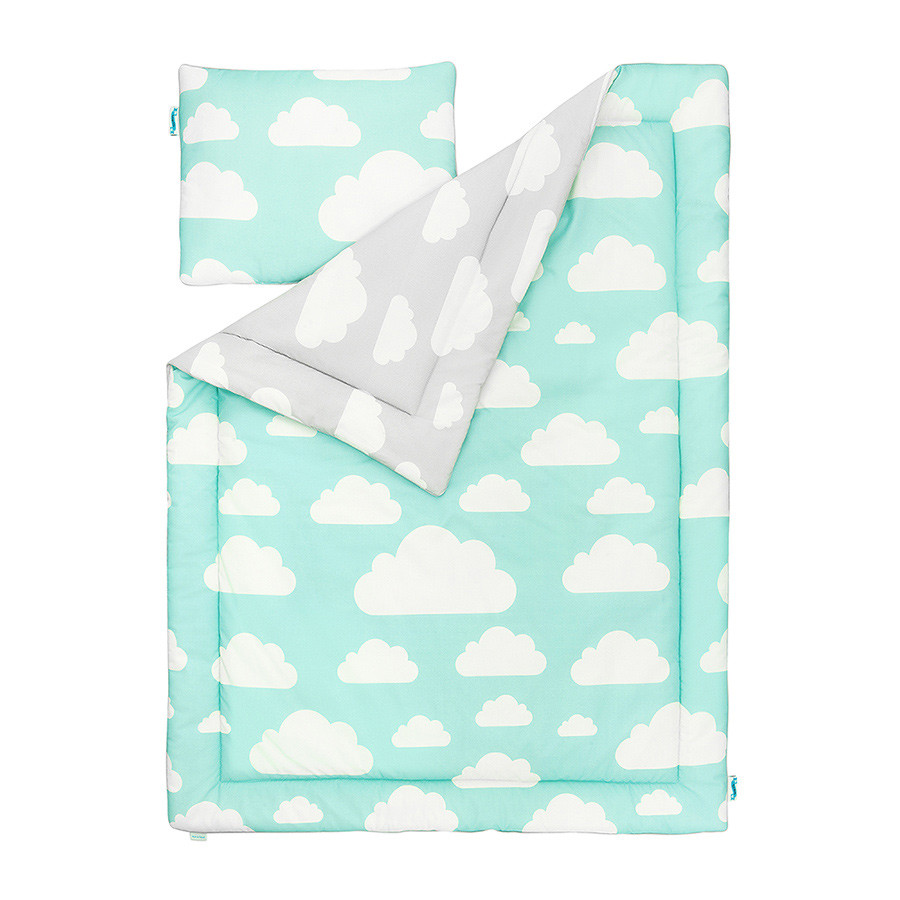 parure de lit nuages gris et menthe prête à dormir