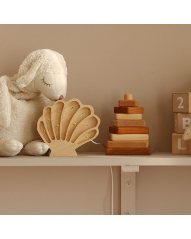 Lampe veilleuse en bois coquillage mini - bois naturel little lights