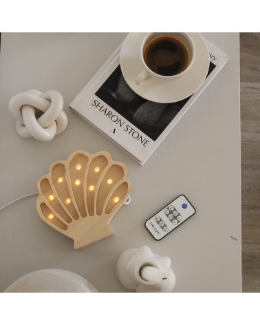 Lampe veilleuse en bois coquillage mini - bois naturel little lights