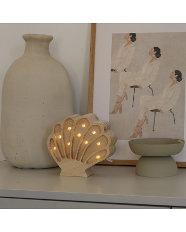 Lampe veilleuse en bois coquillage mini - bois naturel little lights