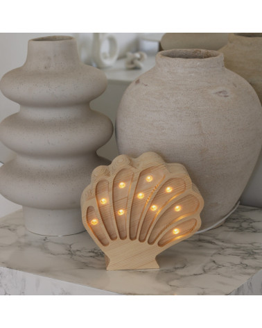Lampe veilleuse en bois coquillage mini - bois naturel little lights