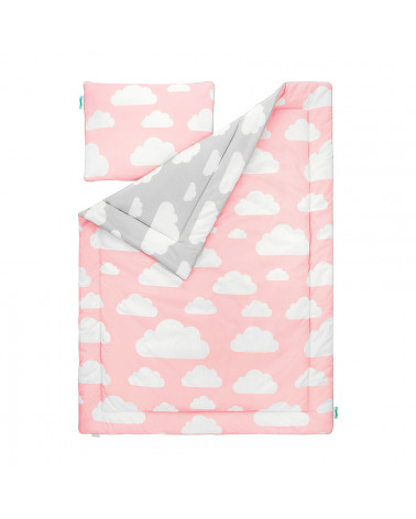 parure de lit motif nuages rose et gris