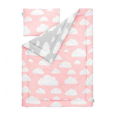 parure de lit motif nuages rose et gris