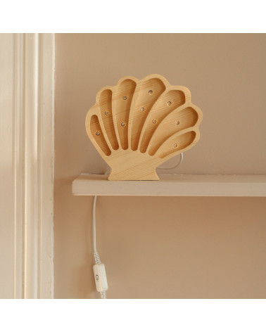 Lampe veilleuse en bois coquillage mini - bois naturel little lights