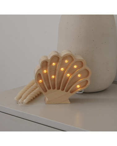 Lampe veilleuse en bois coquillage mini - bois naturel little lights