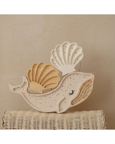 Lampe veilleuse en bois coquillage mini - bois naturel little lights