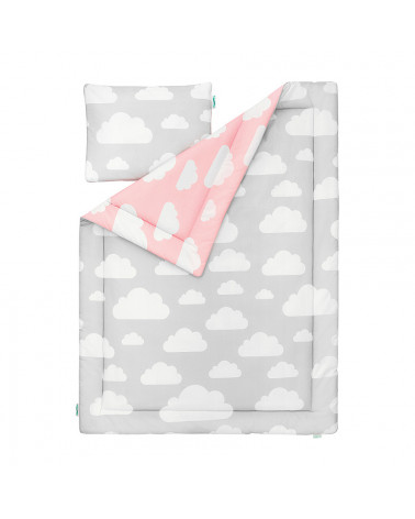 parure de lit nuages gris et rose