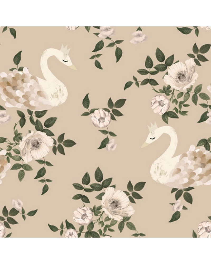 Papier peint enfant royaume des cygnes fond beige