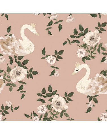 Papier peint enfant royaume des cygnes fond rose