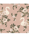 Papier peint enfant royaume des cygnes fond rose