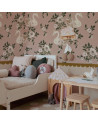 Papier peint enfant royaume des cygnes fond rose