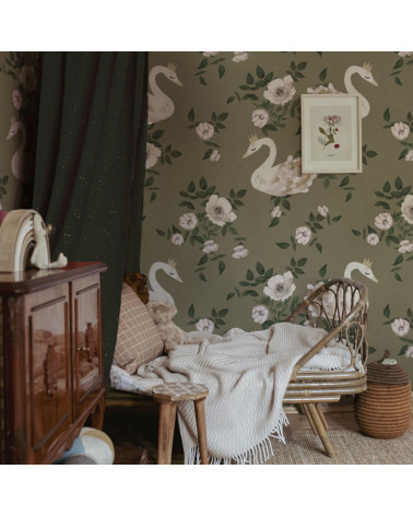Papier peint enfant royaume des cygnes font vert