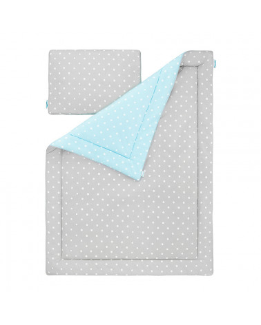 Parure de lit menthe et gris à pois