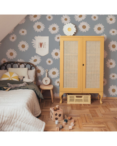 Papier peint enfant pâquerettes fond bleu - Tuscan Daisies