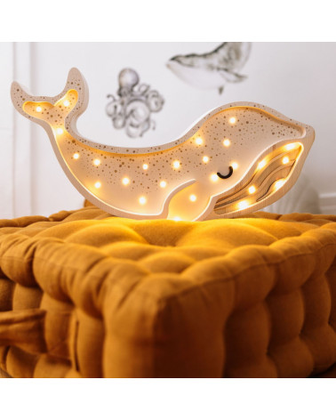 Lampe veilleuse en bois baleine blanche