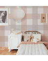 Papier peint enfant à carreaux Provence rose beige - Grand